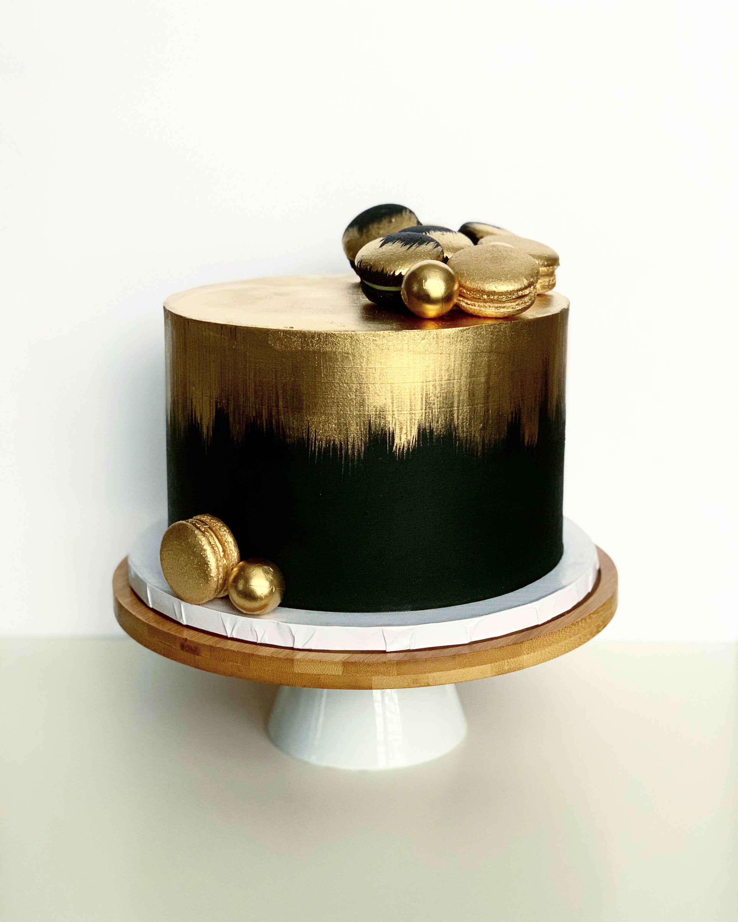 New Year Black And Gold Drip Cake