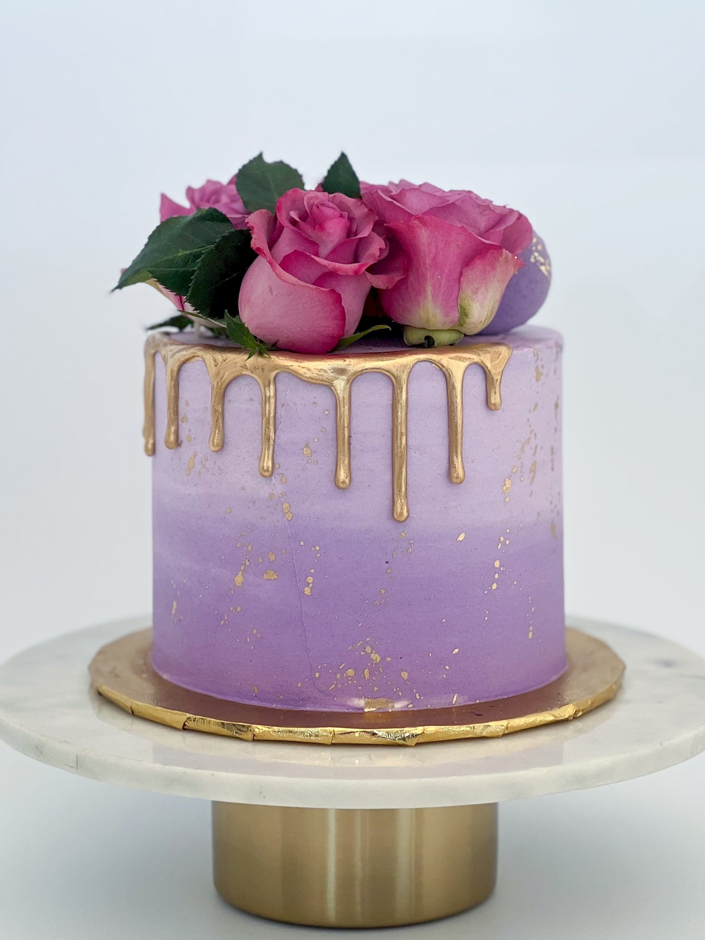 Ombre With Gold Drip and Fresh Florals Cake