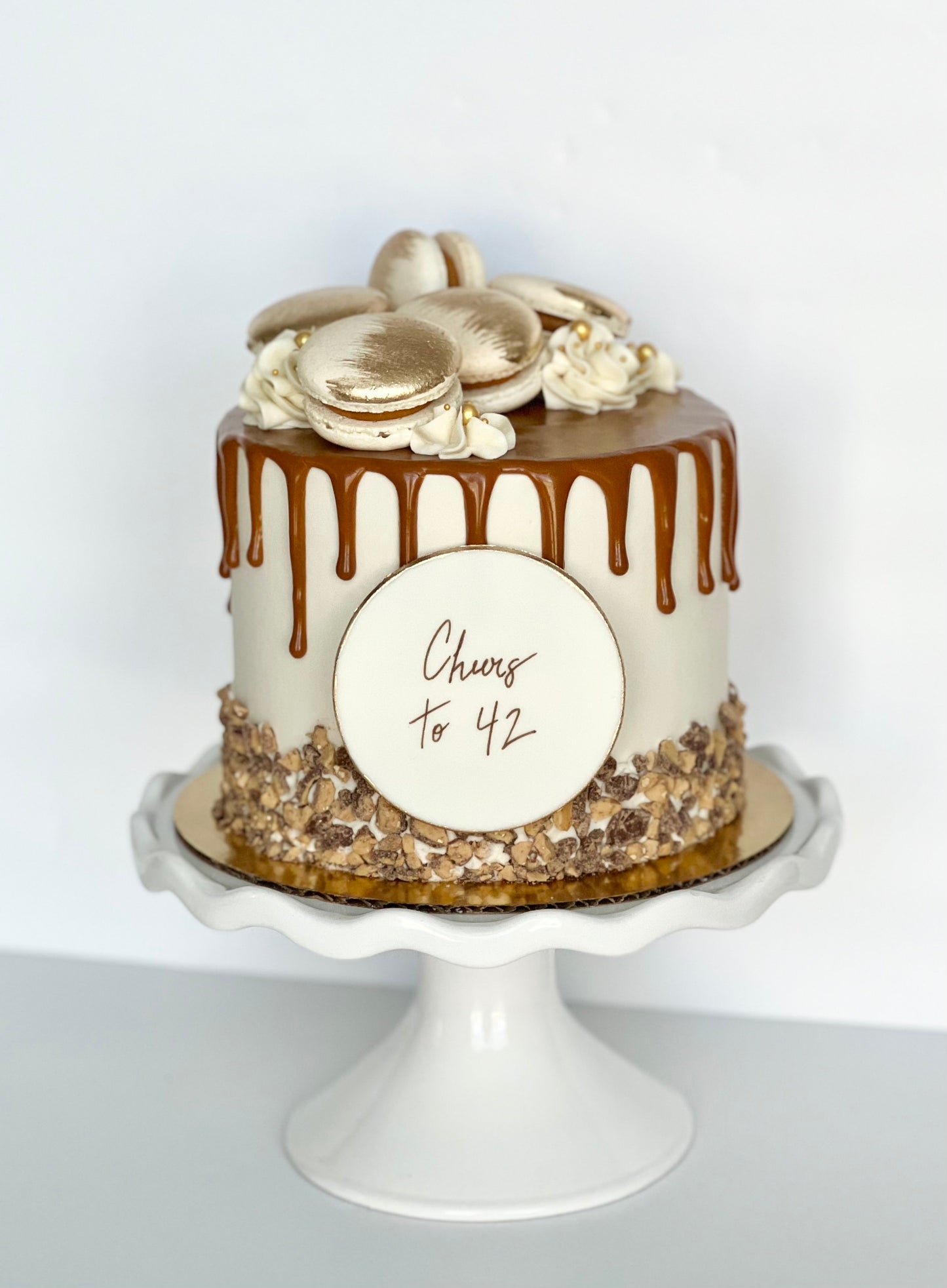Caramel Drip and Macs Cake