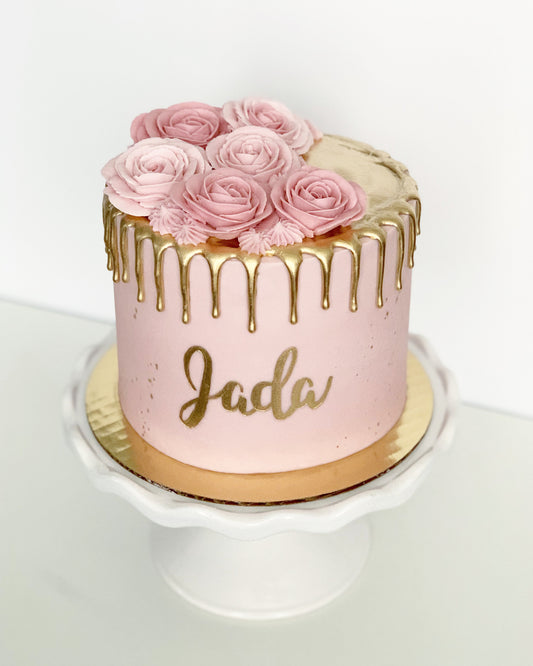 Gold Drip and Buttercream Florals Cake