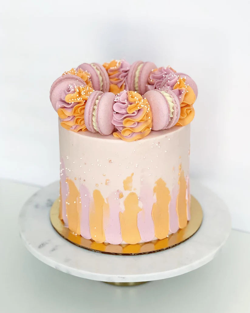 Painted Buttercream With Macaron Crown Cake