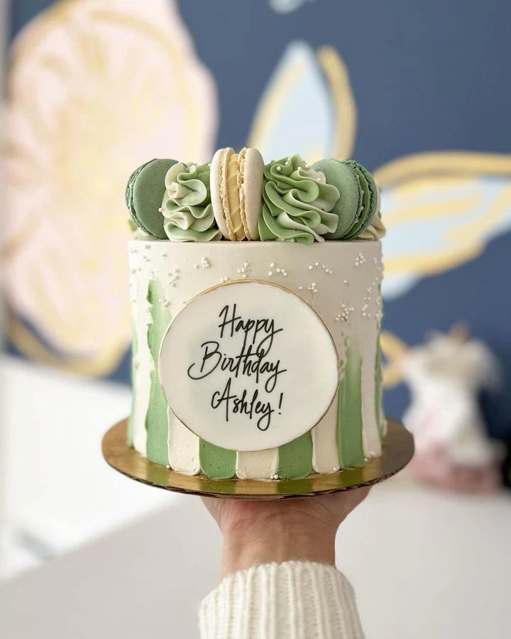 Painted Buttercream With Macaron Crown Cake