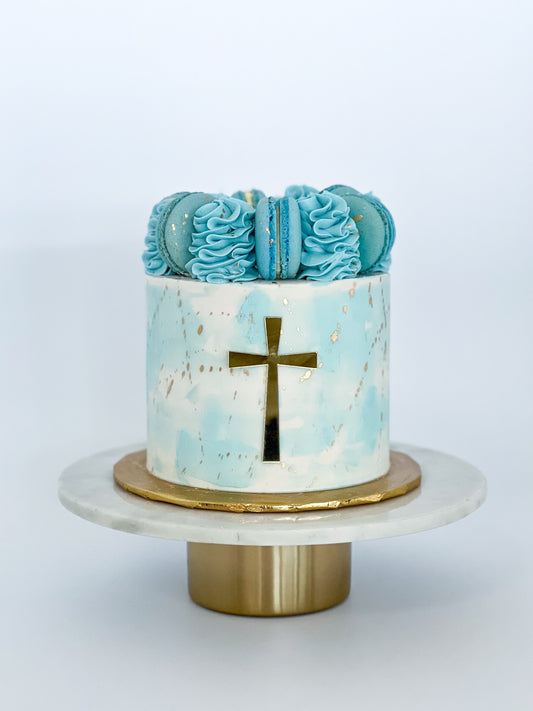 Religious Watercolor & Macarons Cake