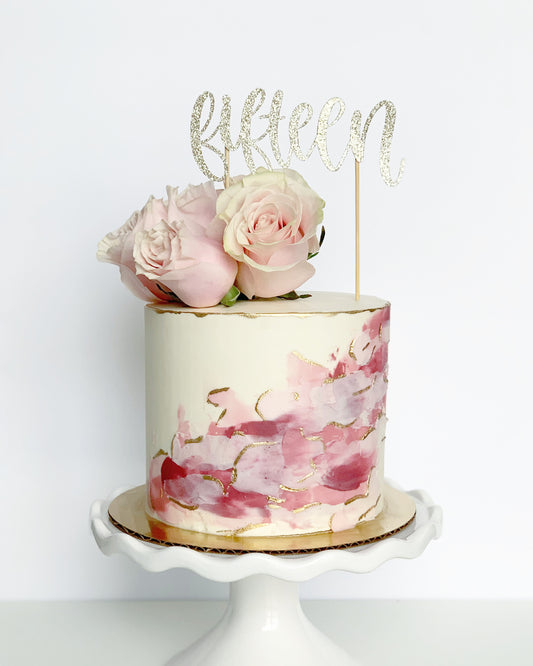 Abstract Buttercream Design with Fresh Florals Cake
