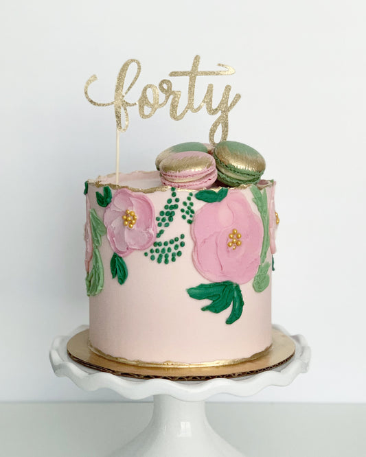 Painted Florals with Macarons Cake