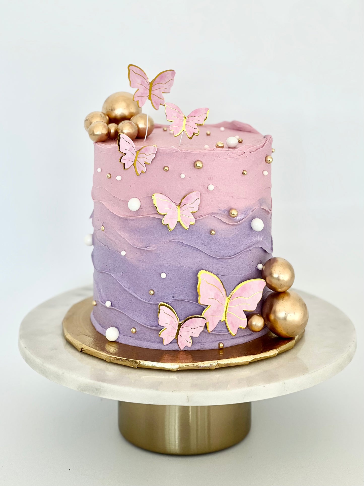 Butterflies and Gold Accents Cake