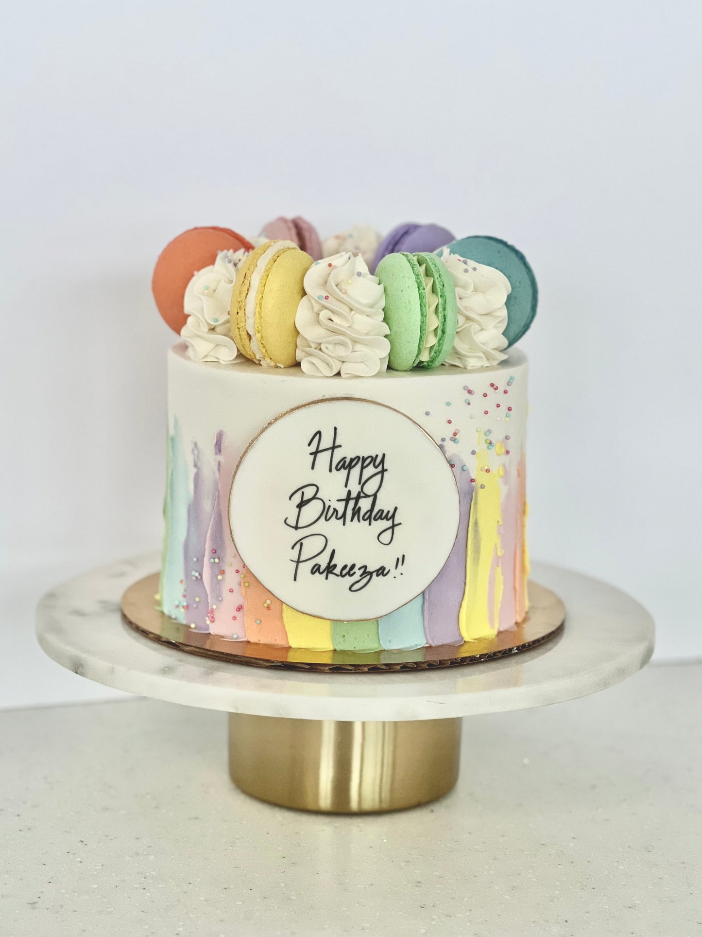 Painted Buttercream With Macaron Crown Cake