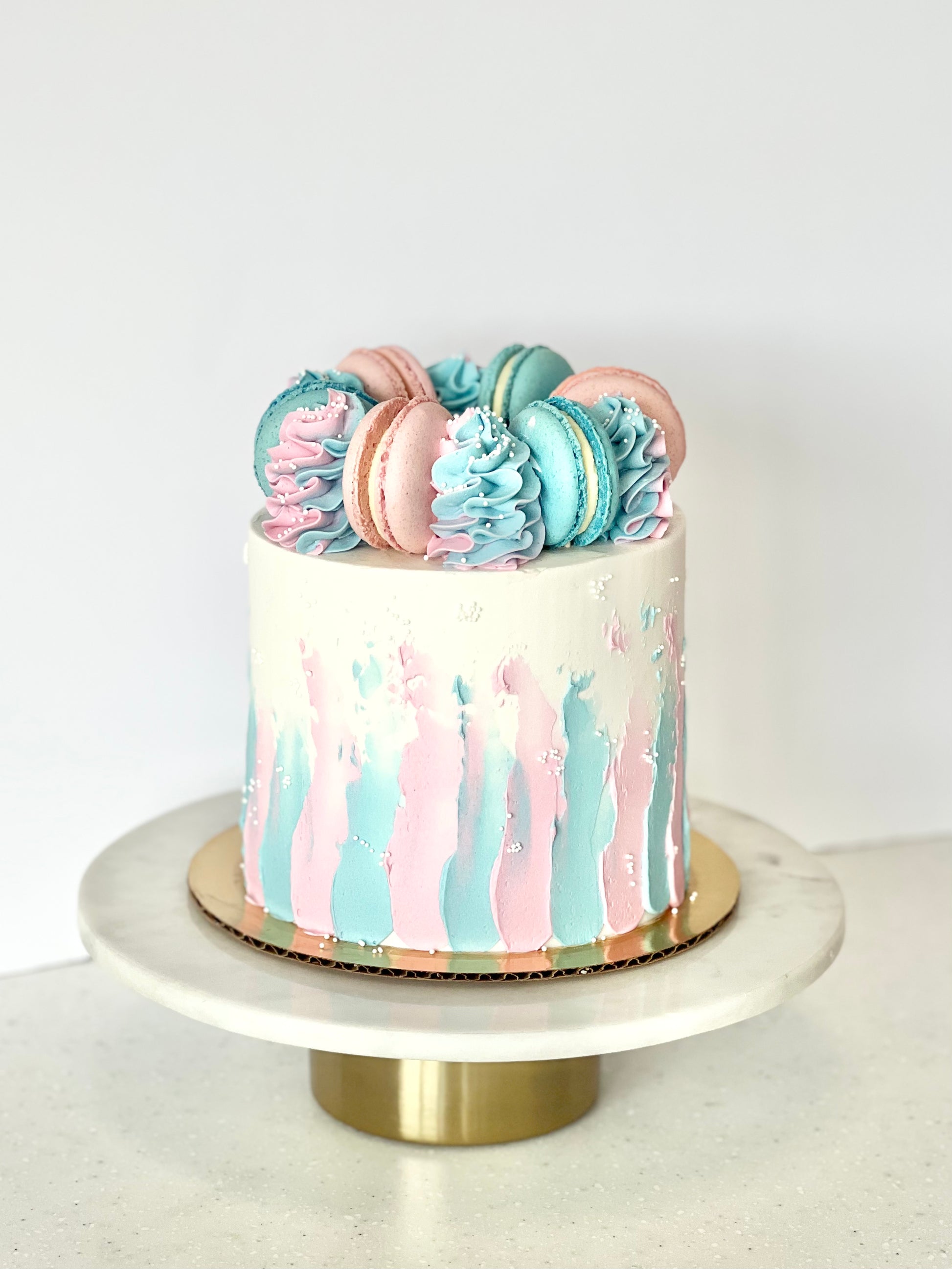 Painted Buttercream with Macaron Crown Cake | Lulu's Sweets Boutique