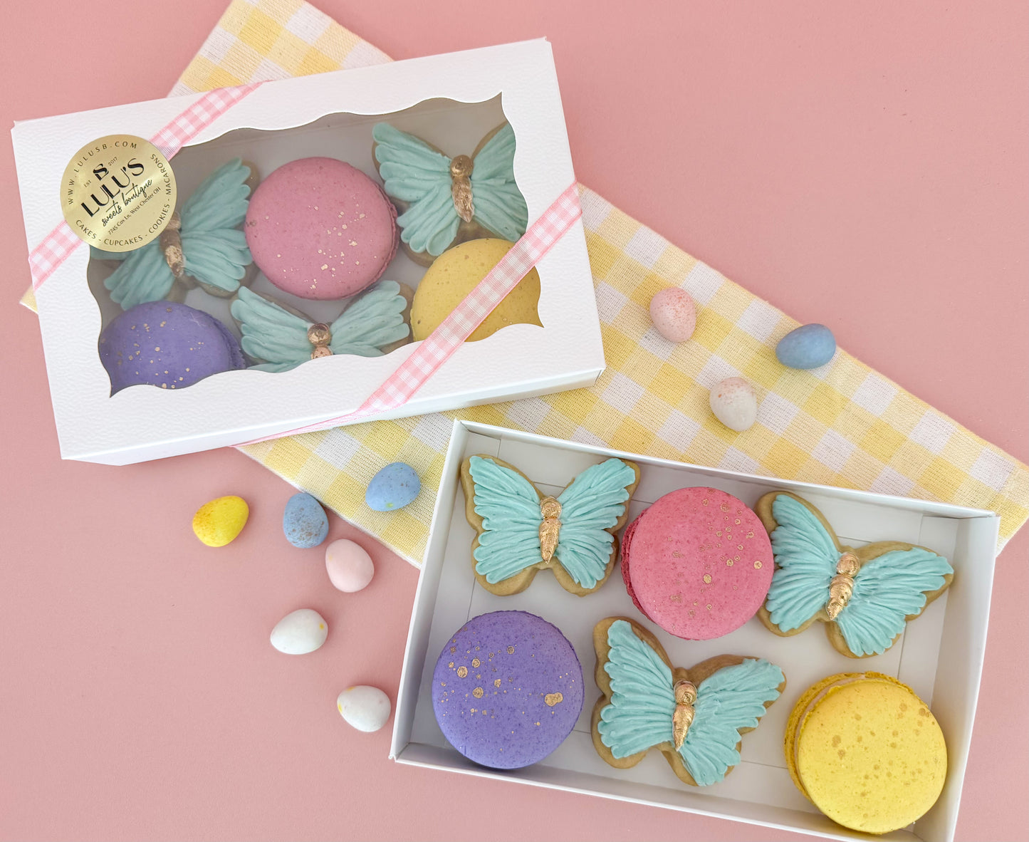Easter Macaron and Mini Butterfly Cookie Box