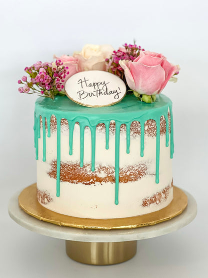 Naked with Drip & Fresh Florals Cake